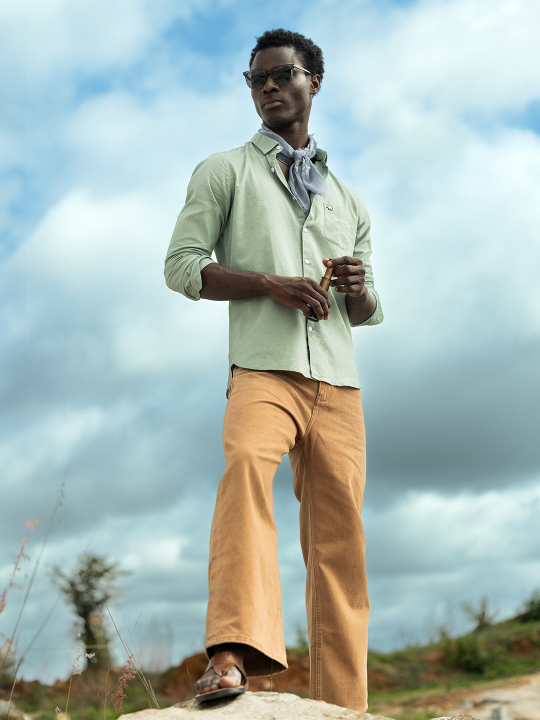 Men Grey Cotton Linen Solid Shirt