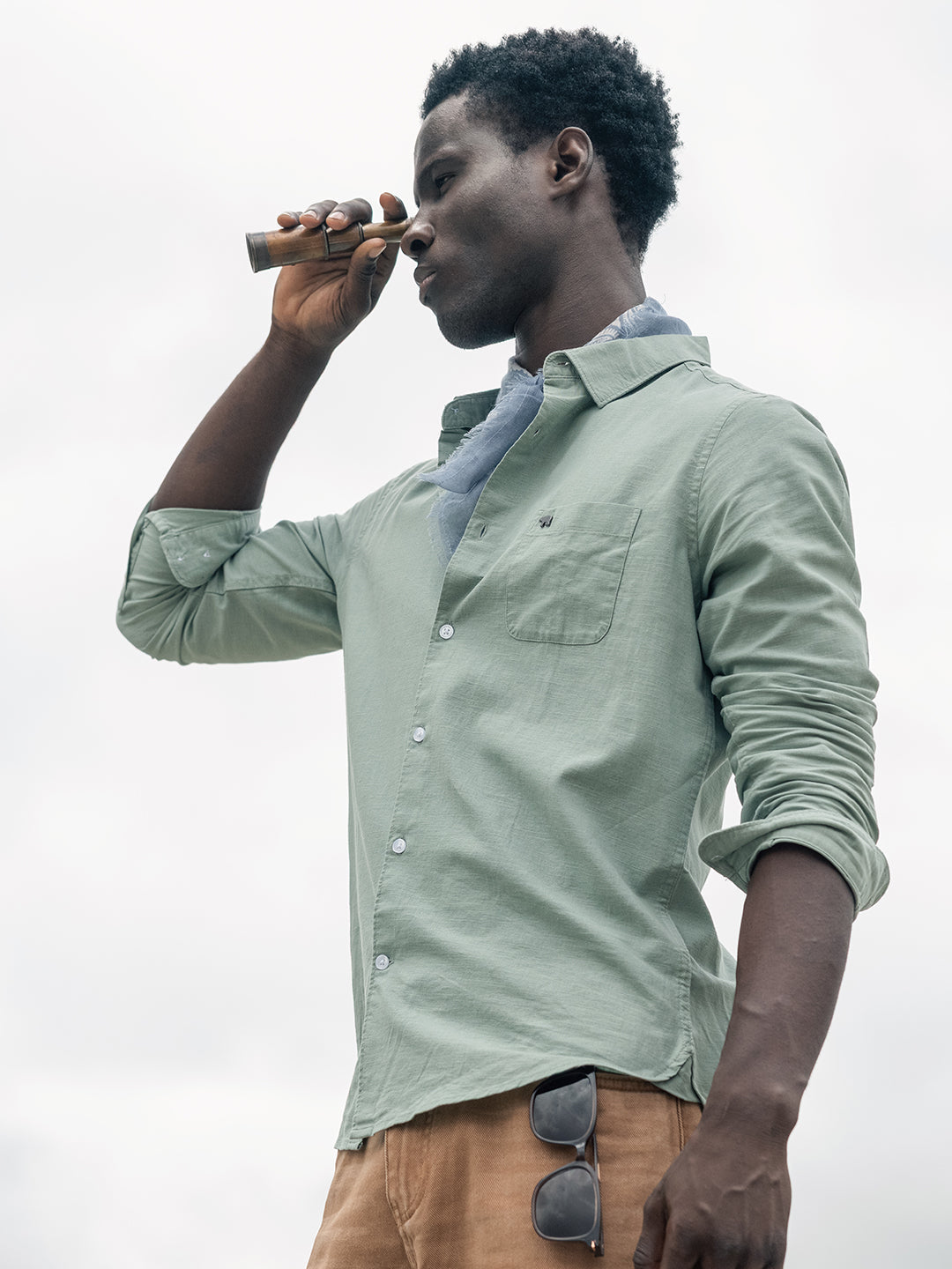 Men Grey Cotton Linen Solid Shirt