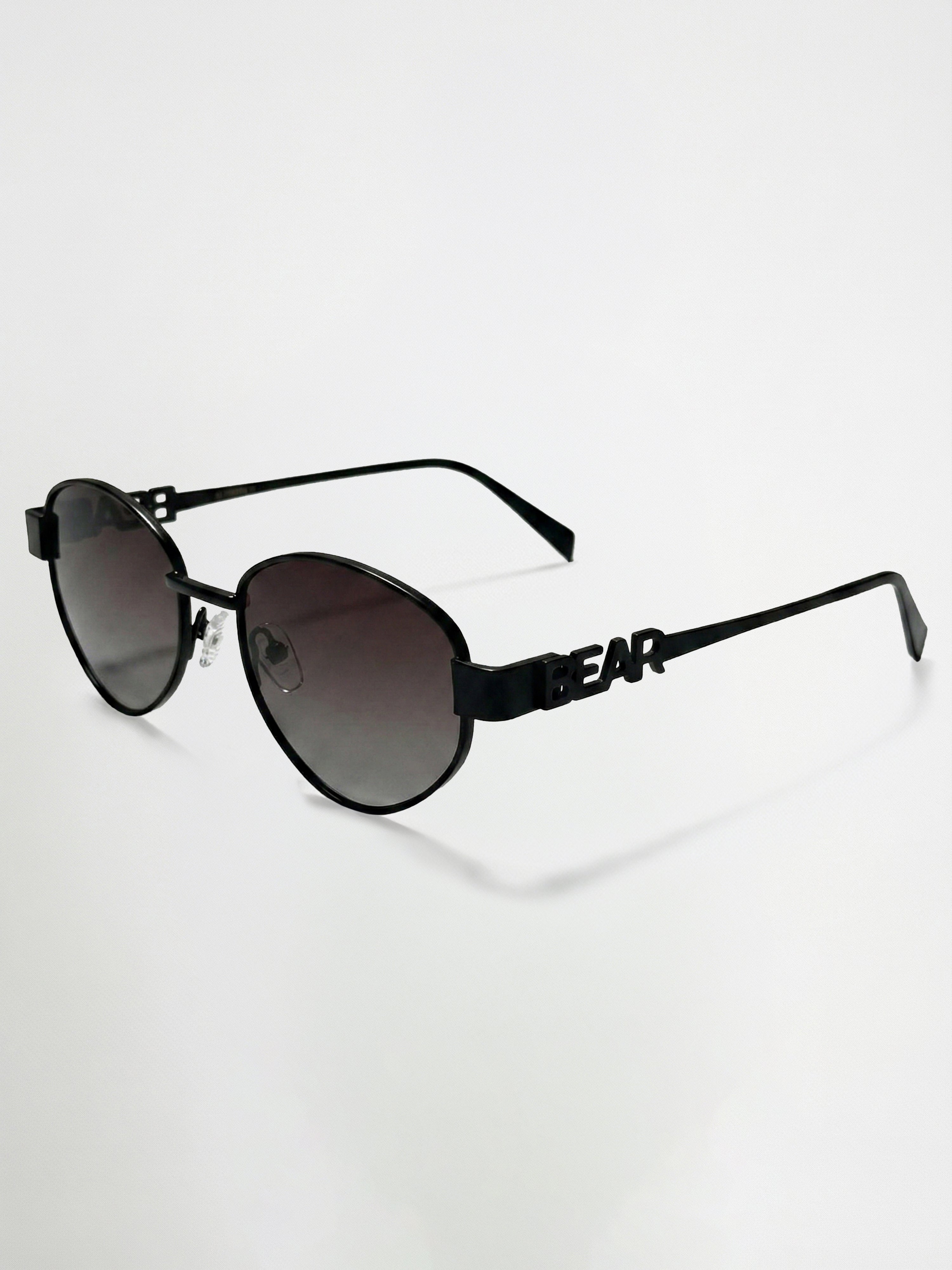 Men Black-Toned Round Metal Sunglasses with Brown Gradient-Tinted Lenses and BEAR Branding