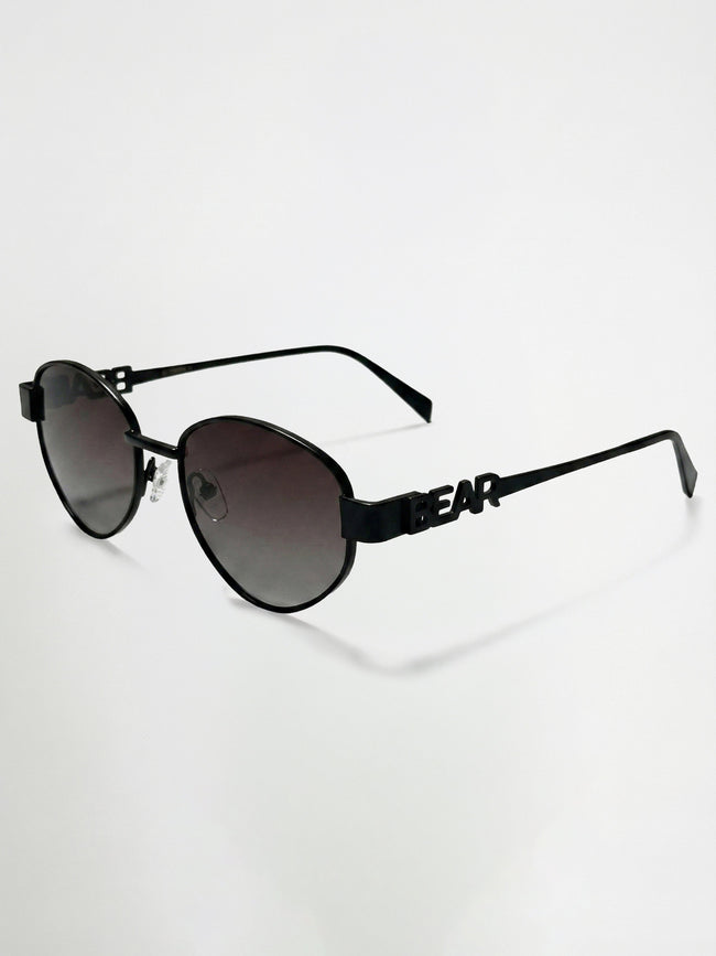Men Black-Toned Round Metal Sunglasses with Brown Gradient-Tinted Lenses and BEAR Branding