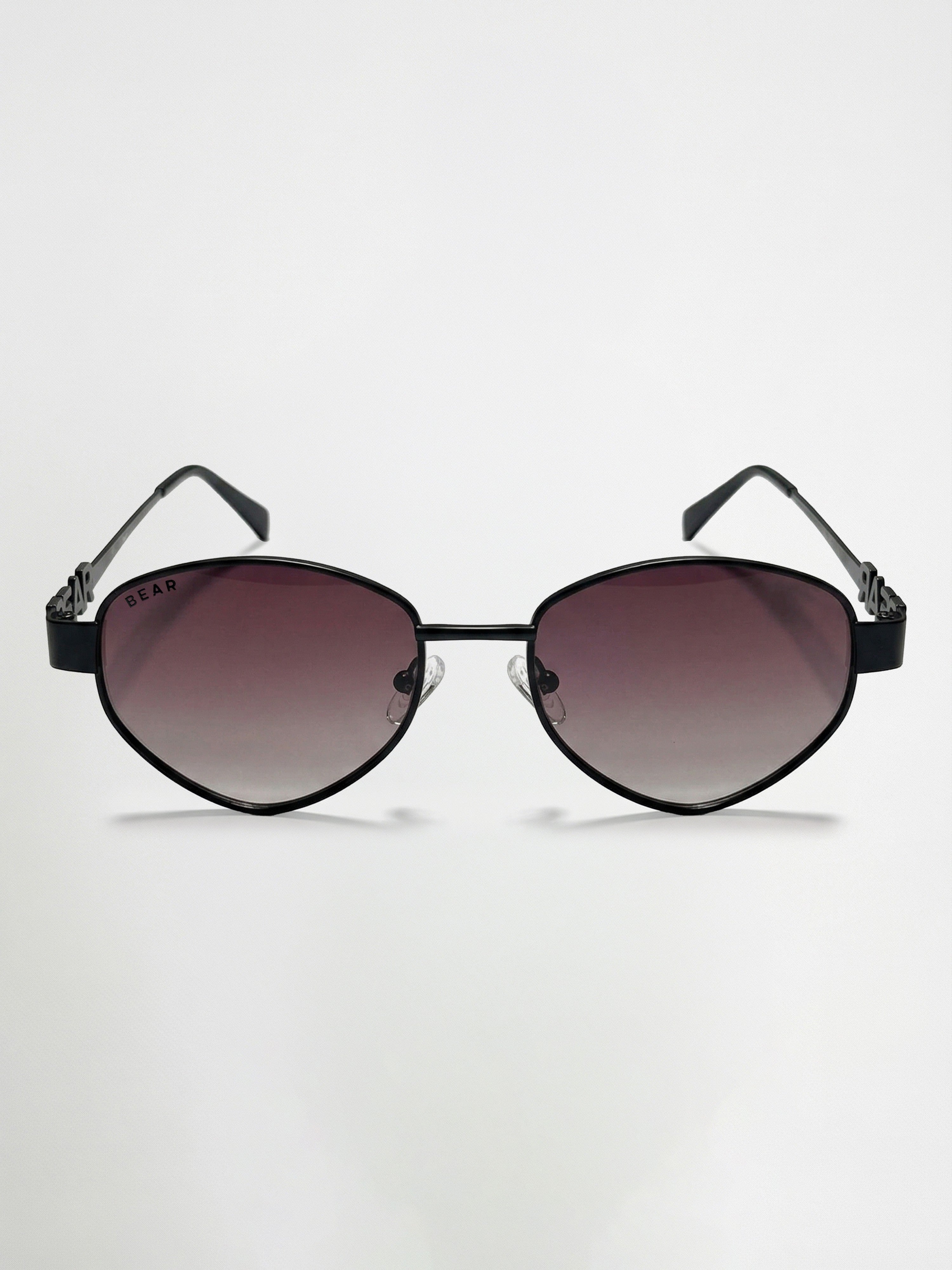 Men Black-Toned Round Metal Sunglasses with Brown Gradient-Tinted Lenses and BEAR Branding