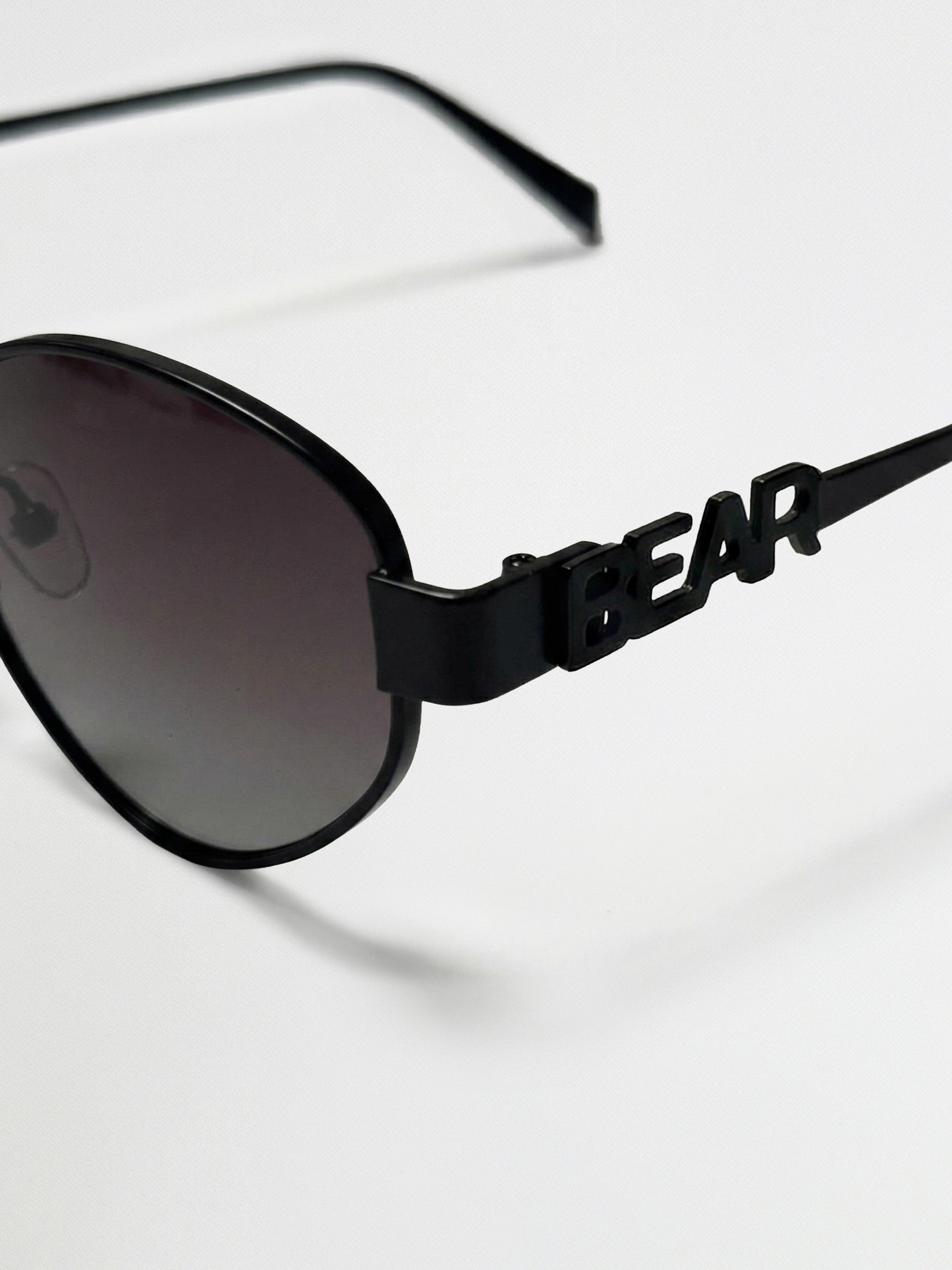 Men Black-Toned Round Metal Sunglasses with Brown Gradient-Tinted Lenses and BEAR Branding