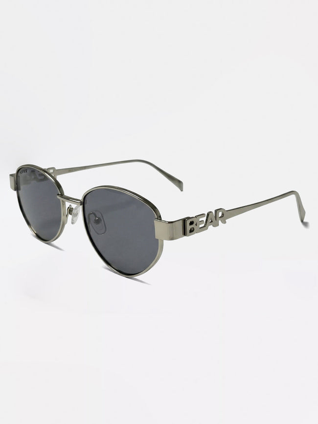 Men Silver-Toned Round Metal Sunglasses with Smoke Grey Lenses & BEAR Branding