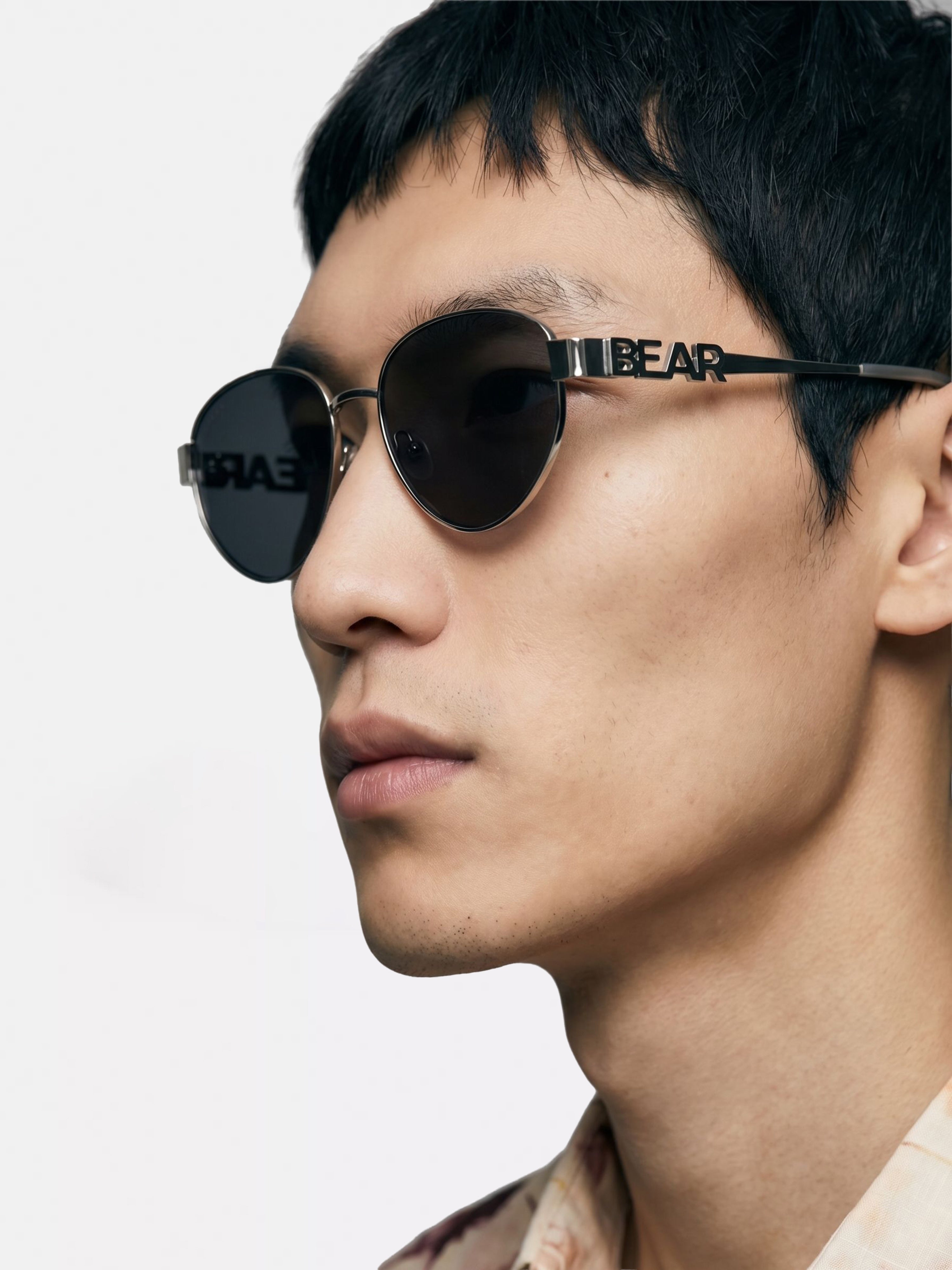 Men Silver-Toned Round Metal Sunglasses with Smoke Grey Lenses & BEAR Branding