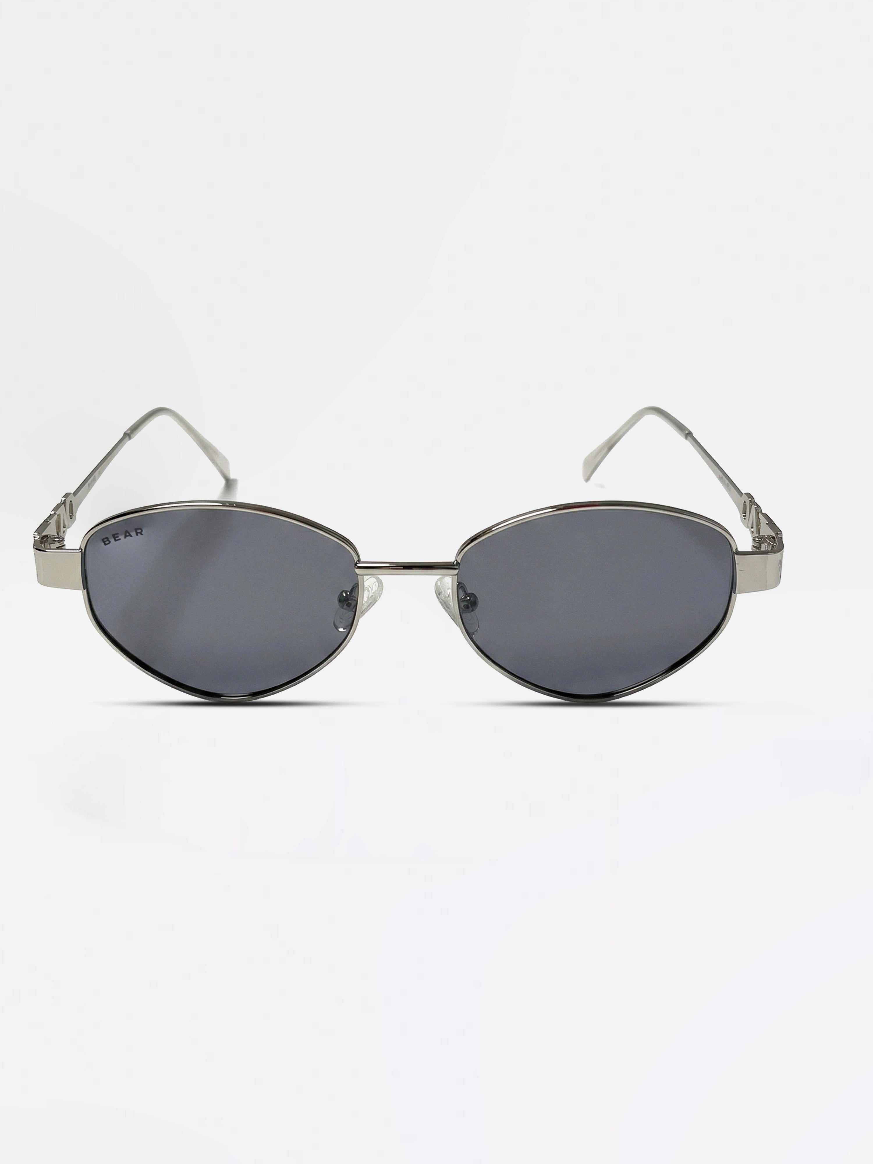Men Silver-Toned Round Metal Sunglasses with Smoke Grey Lenses & BEAR Branding