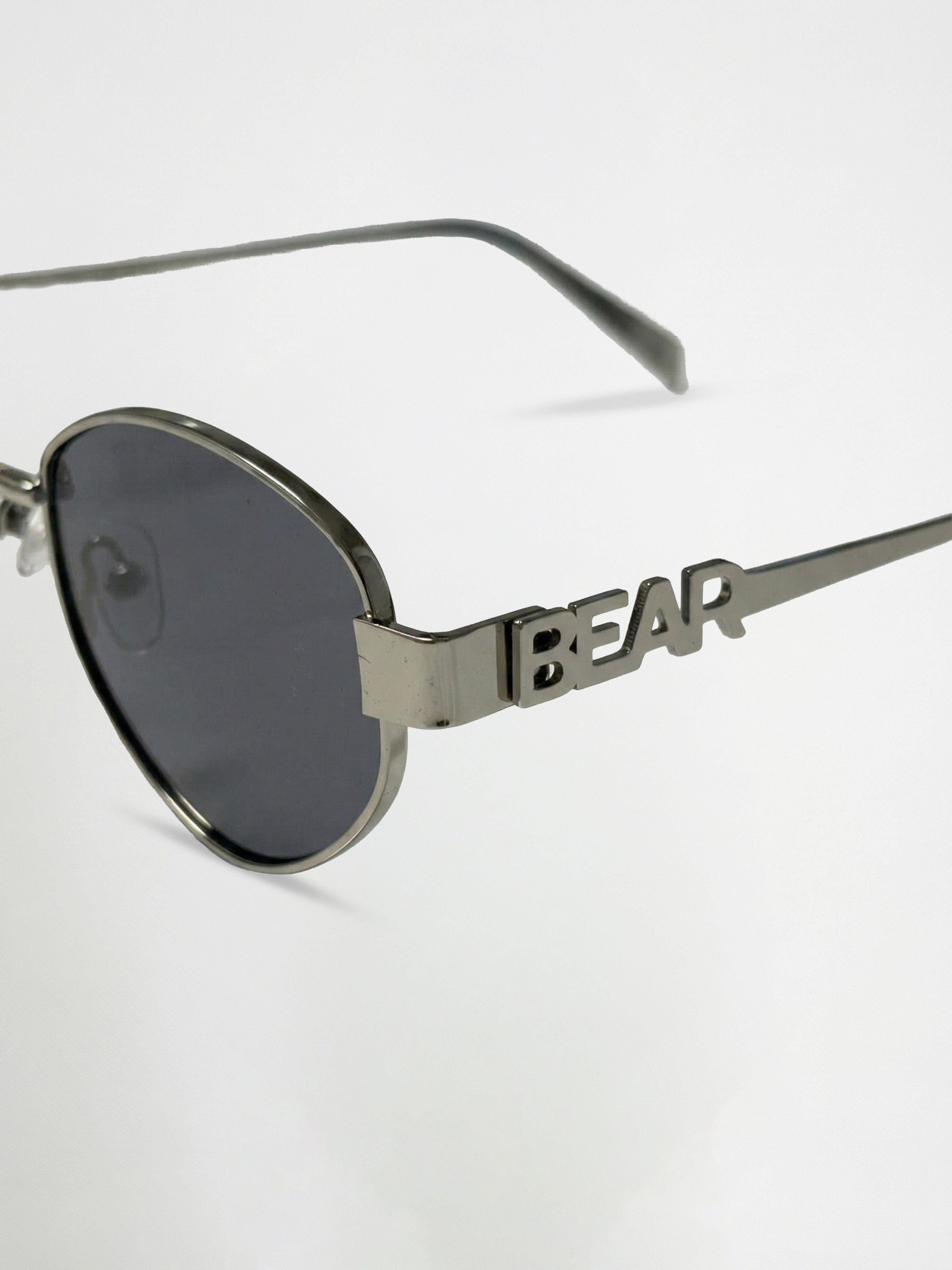 Men Silver-Toned Round Metal Sunglasses with Smoke Grey Lenses & BEAR Branding