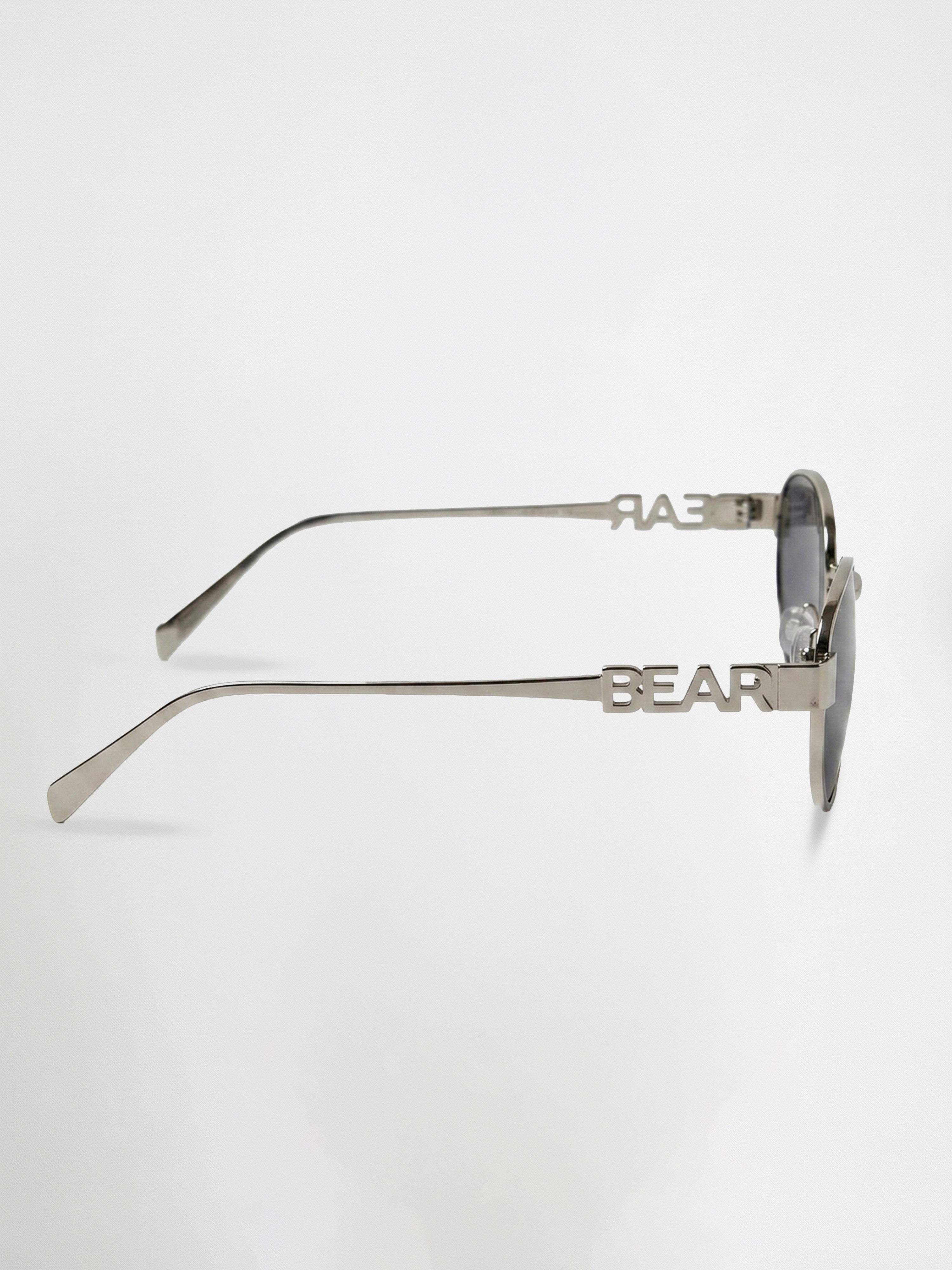 Men Silver-Toned Round Metal Sunglasses with Smoke Grey Lenses & BEAR Branding