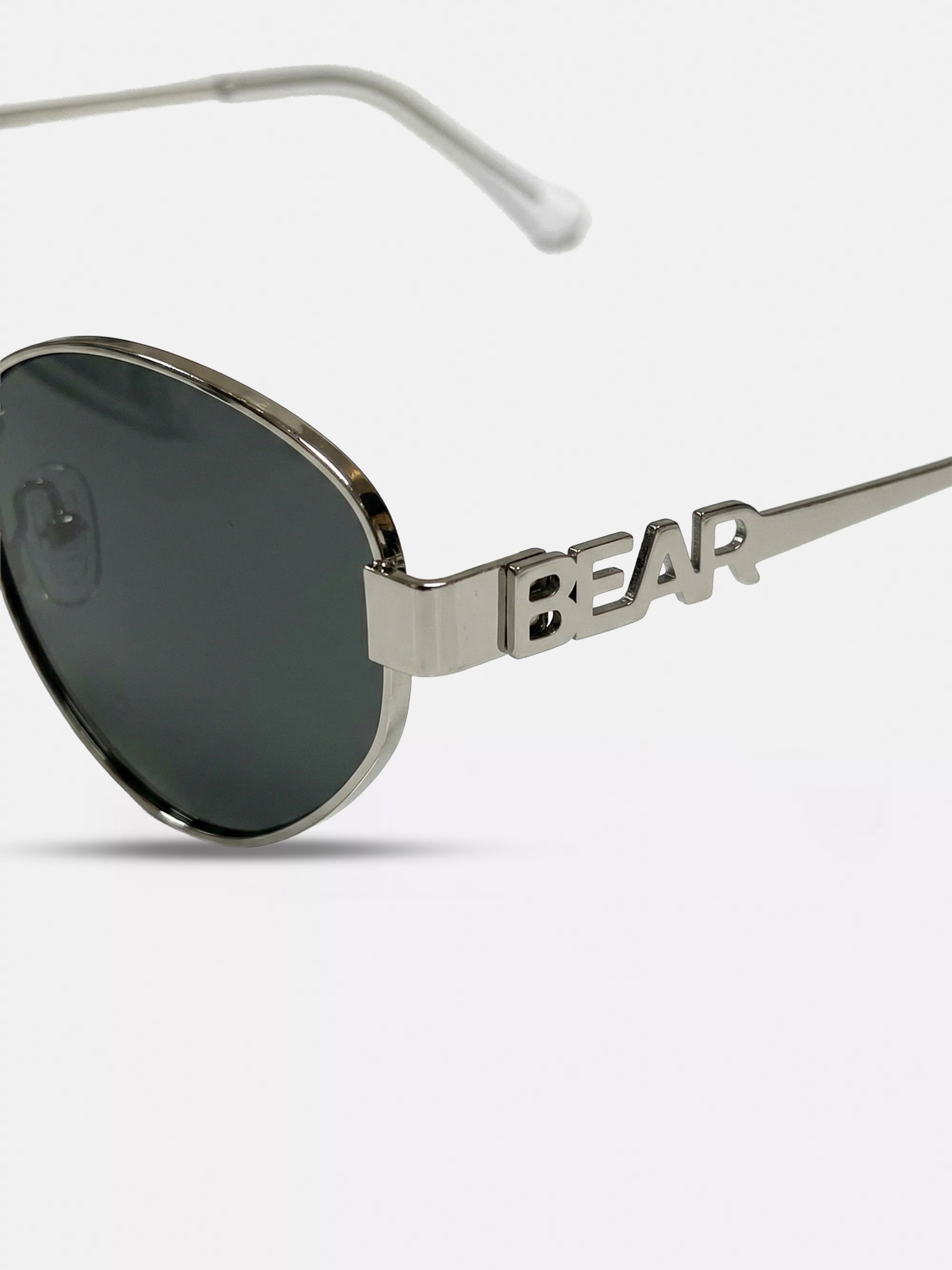 Men Silver-Toned Round Metal Sunglasses with Olive Lenses & BEAR Branding