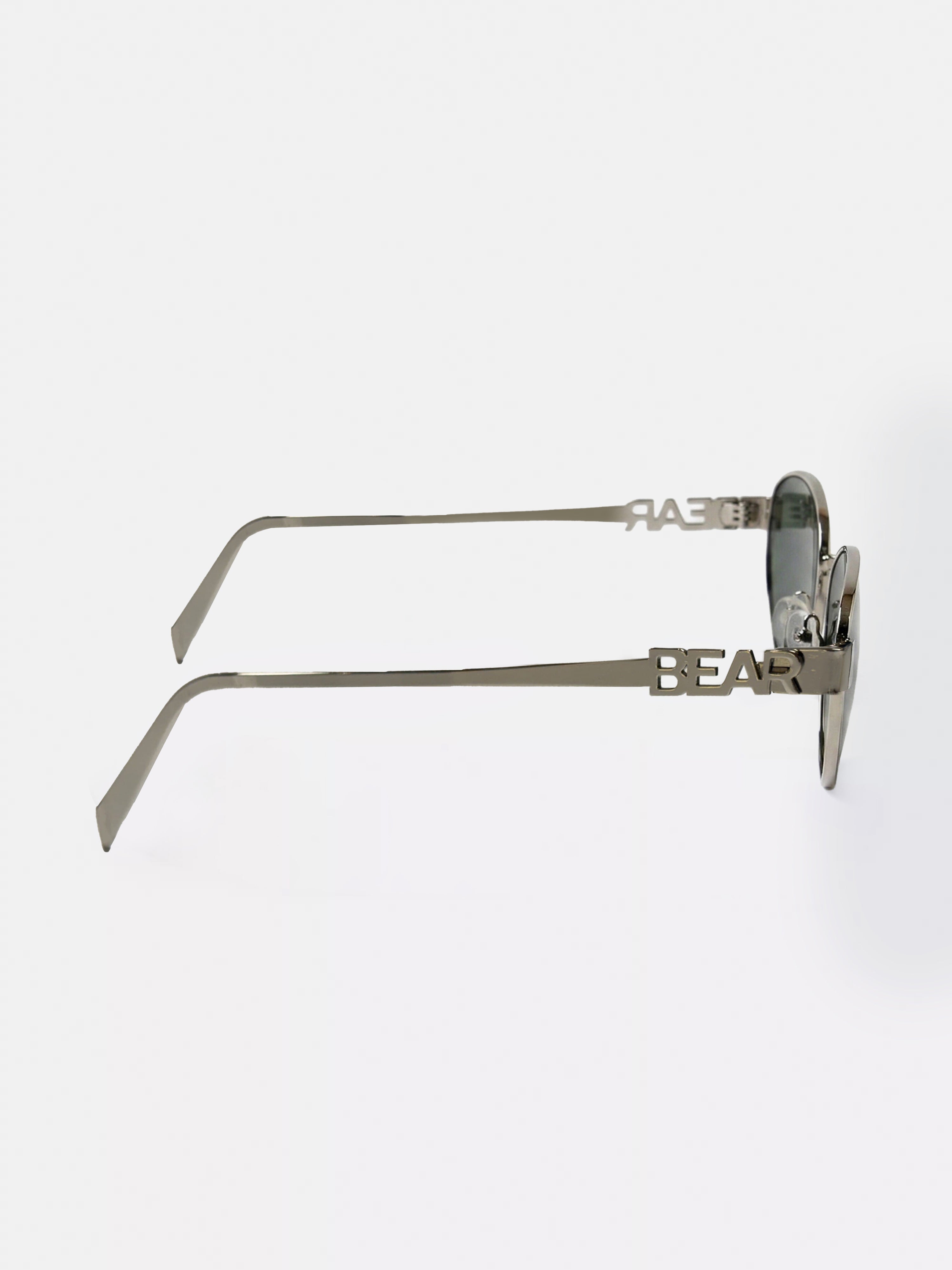 Men Silver-Toned Round Metal Sunglasses with Olive Lenses & BEAR Branding
