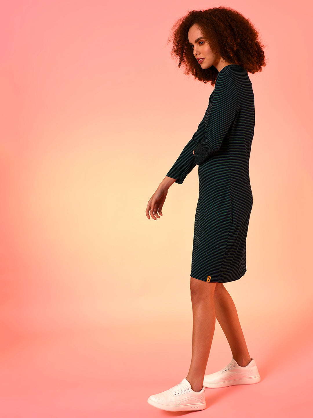 Women Green Shadow Striped Dress