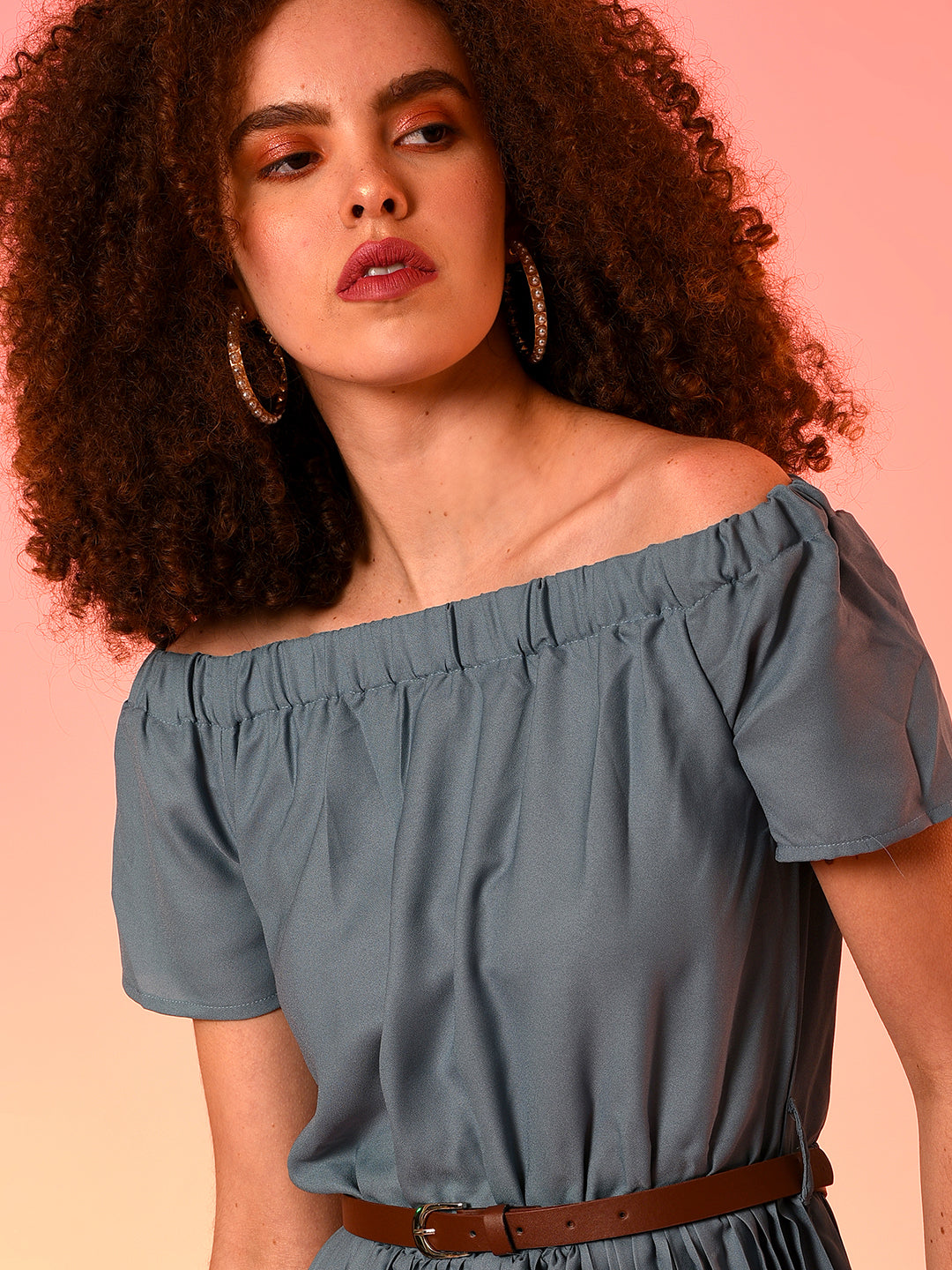 Women Blue Pleated Midi Dress