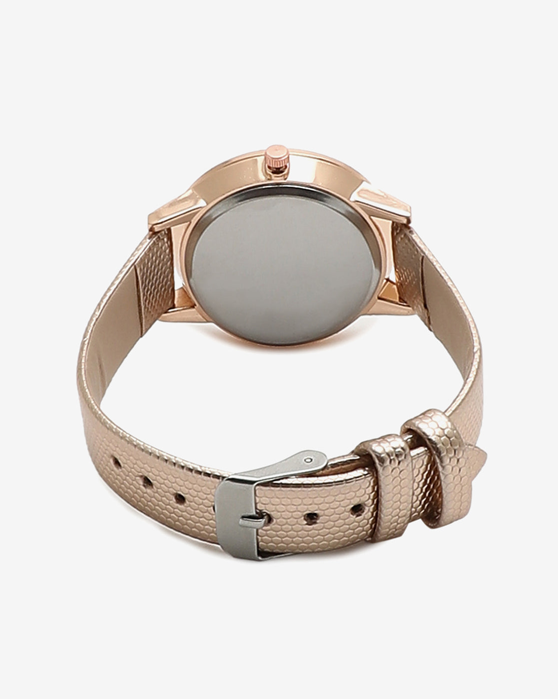 Crystal Stone Analog Round Dial With Gold Textured Leather Strap