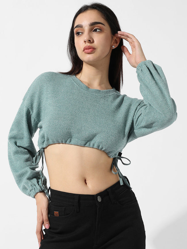 Women Green Cinched Crop Top