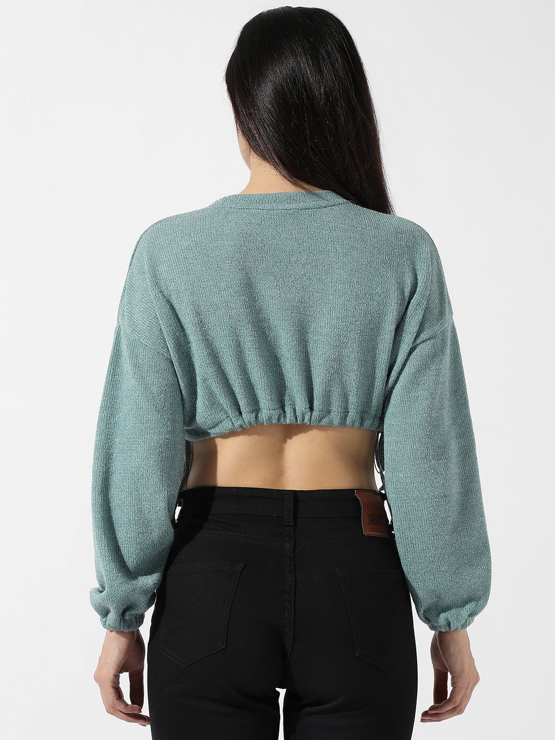 Women Green Cinched Crop Top