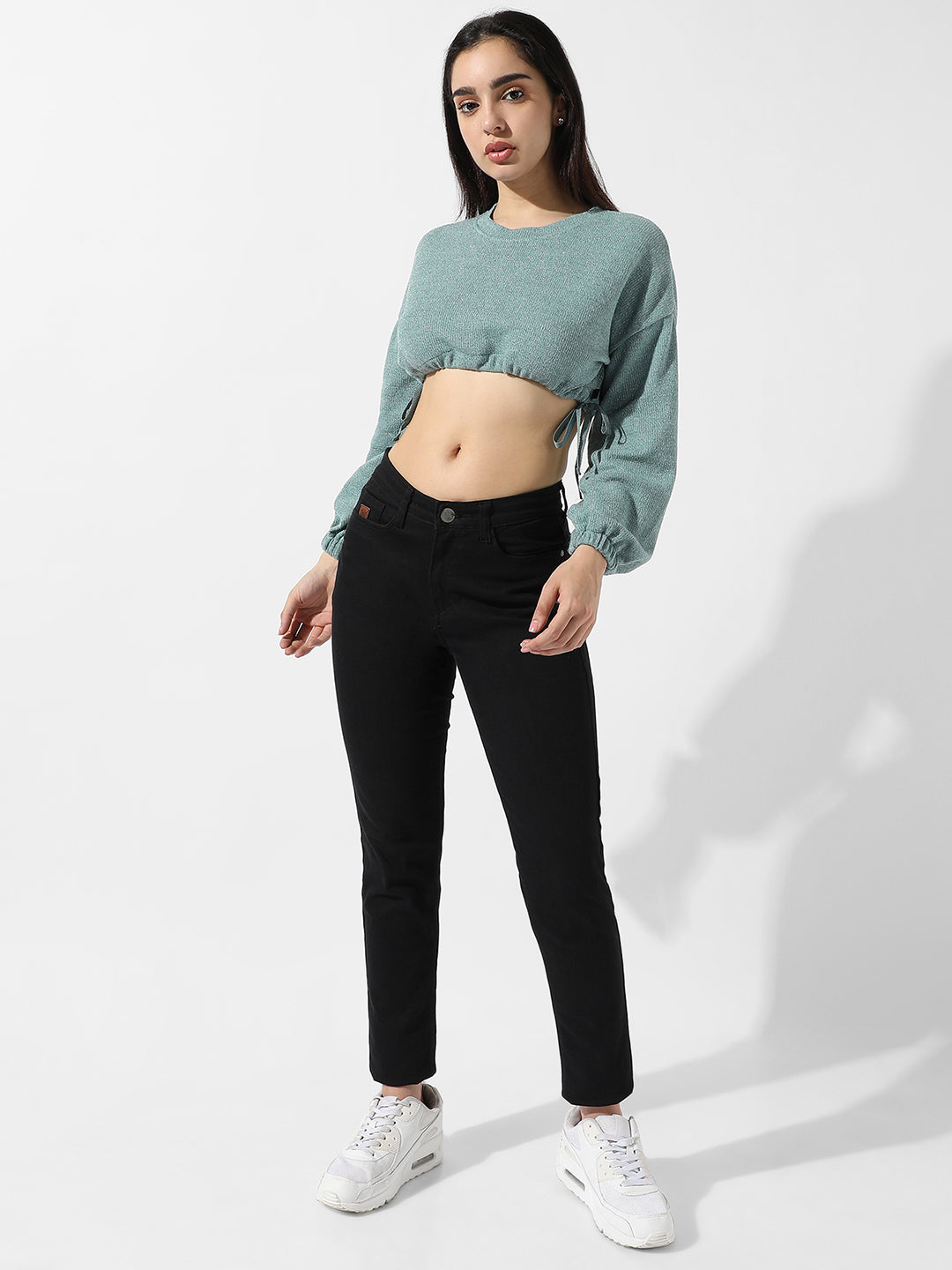 Women Green Cinched Crop Top