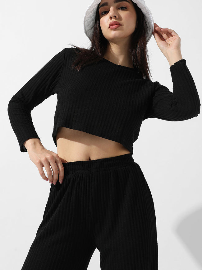 Women Black Ribbed Co-Ord Set