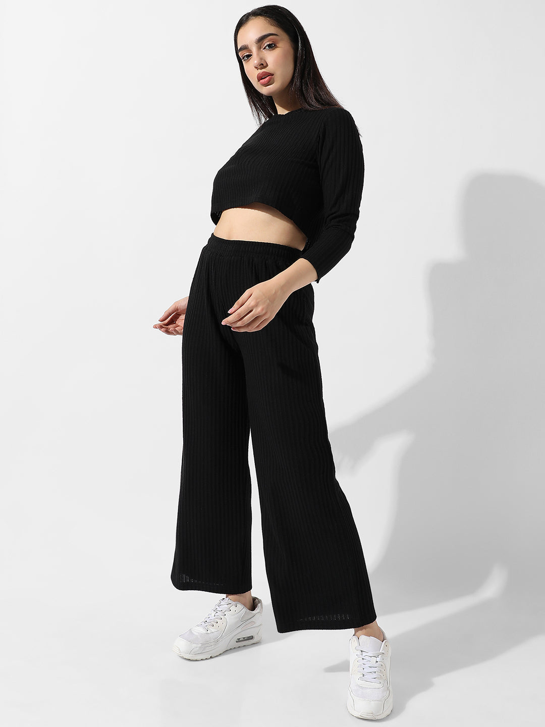 Women Black Ribbed Co-Ord Set