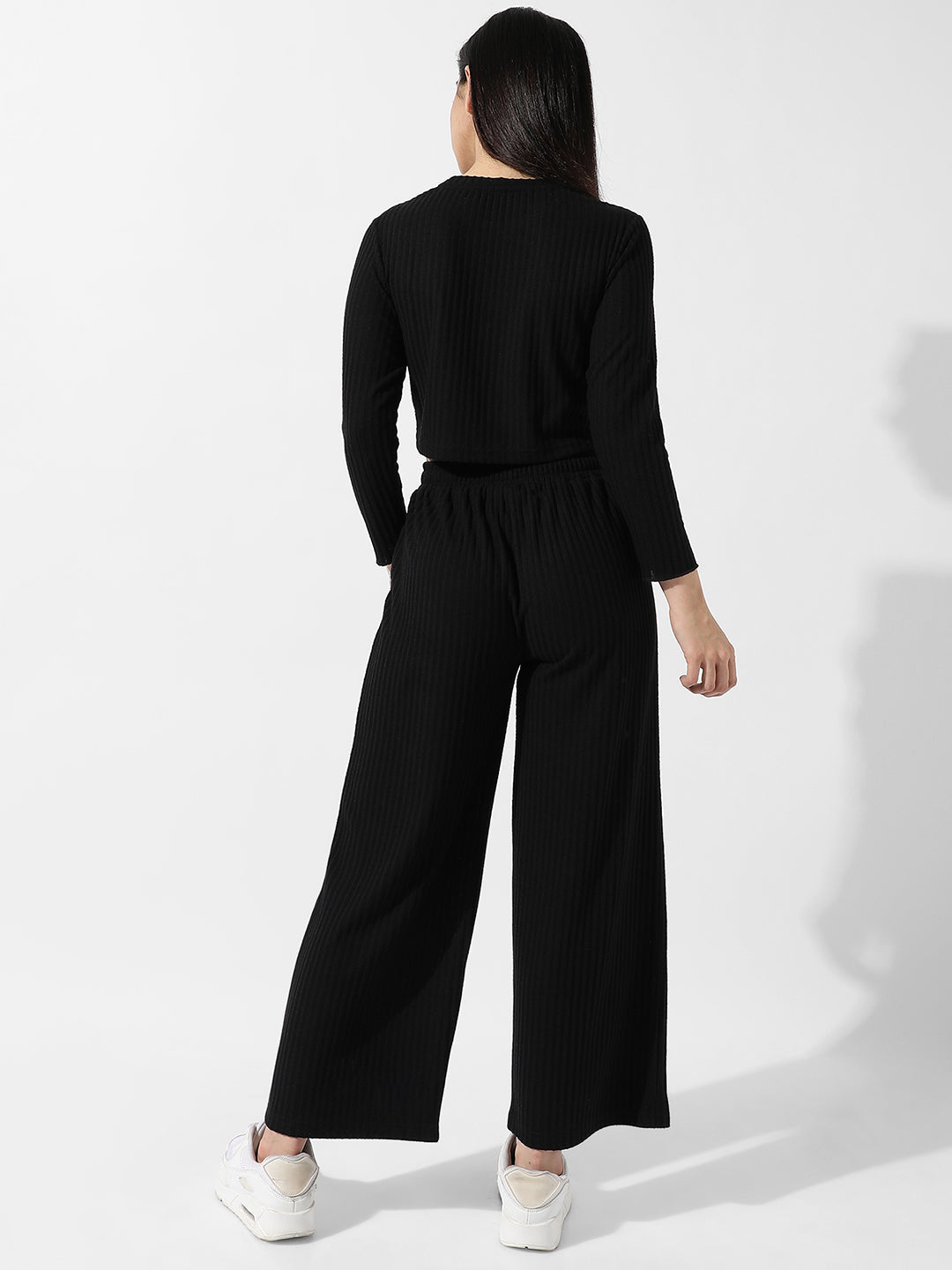 Women Black Ribbed Co-Ord Set