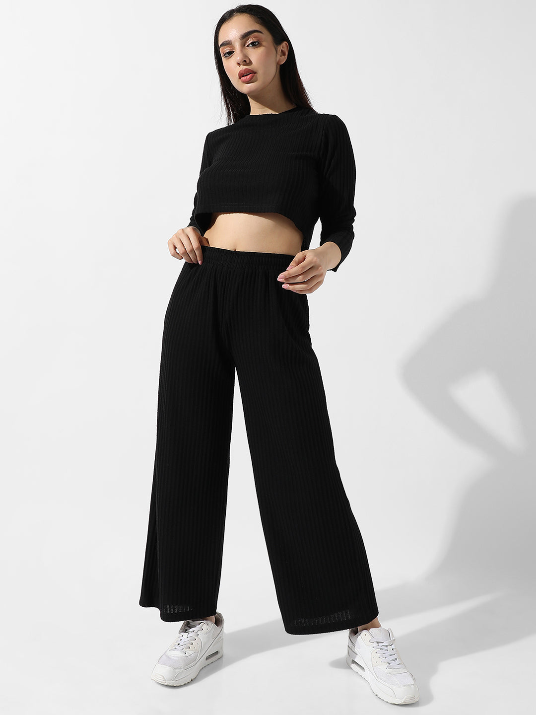 Women Black Ribbed Co-Ord Set