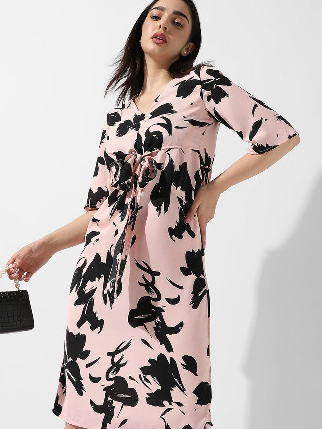 Women Pink Abstract Print Dress