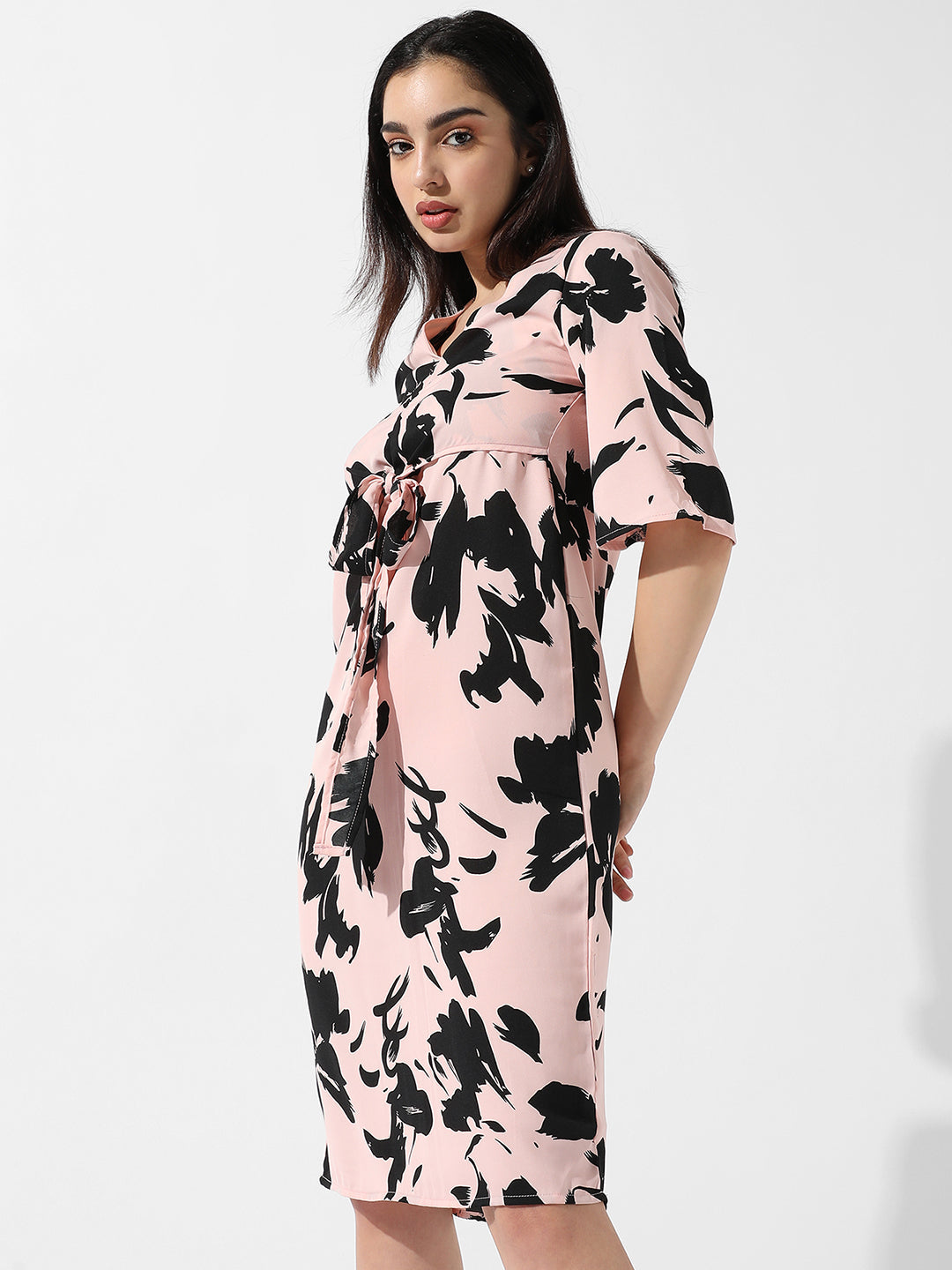 Women Pink Abstract Print Dress
