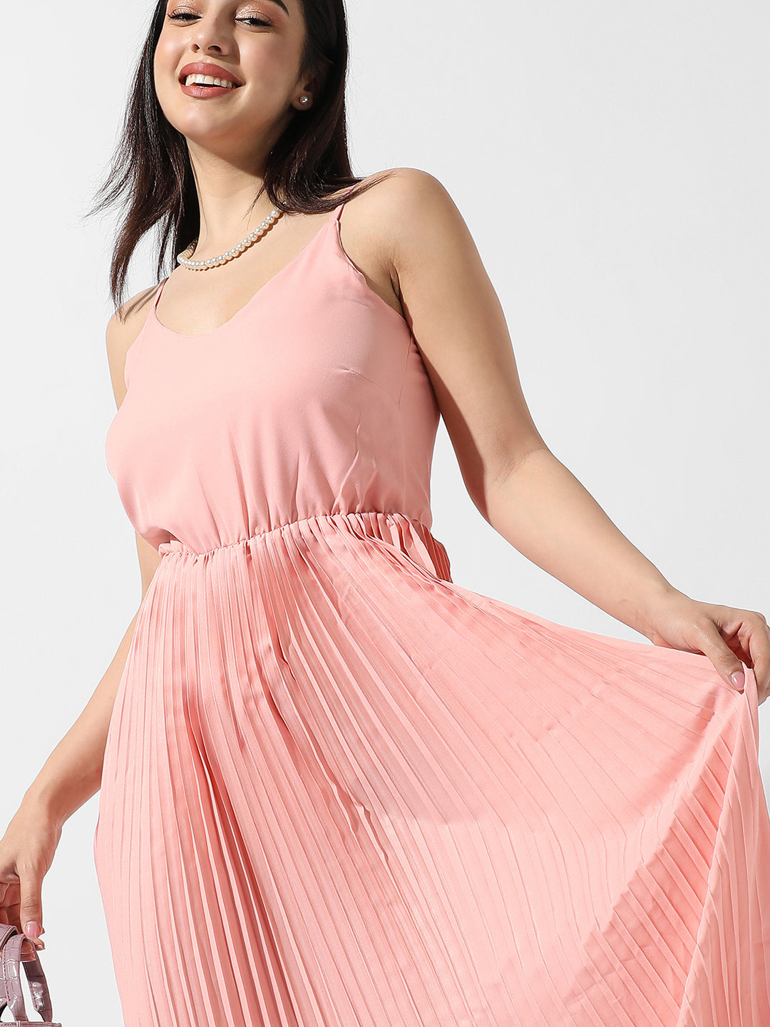 Women Pink Pleated Maxi Dress