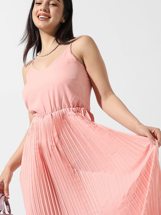 Women Pink Pleated Maxi Dress