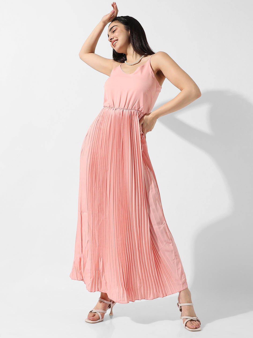 Women Pink Pleated Maxi Dress