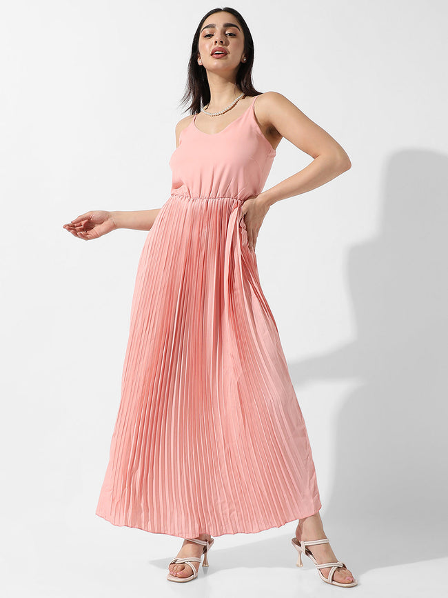Women Pink Pleated Maxi Dress