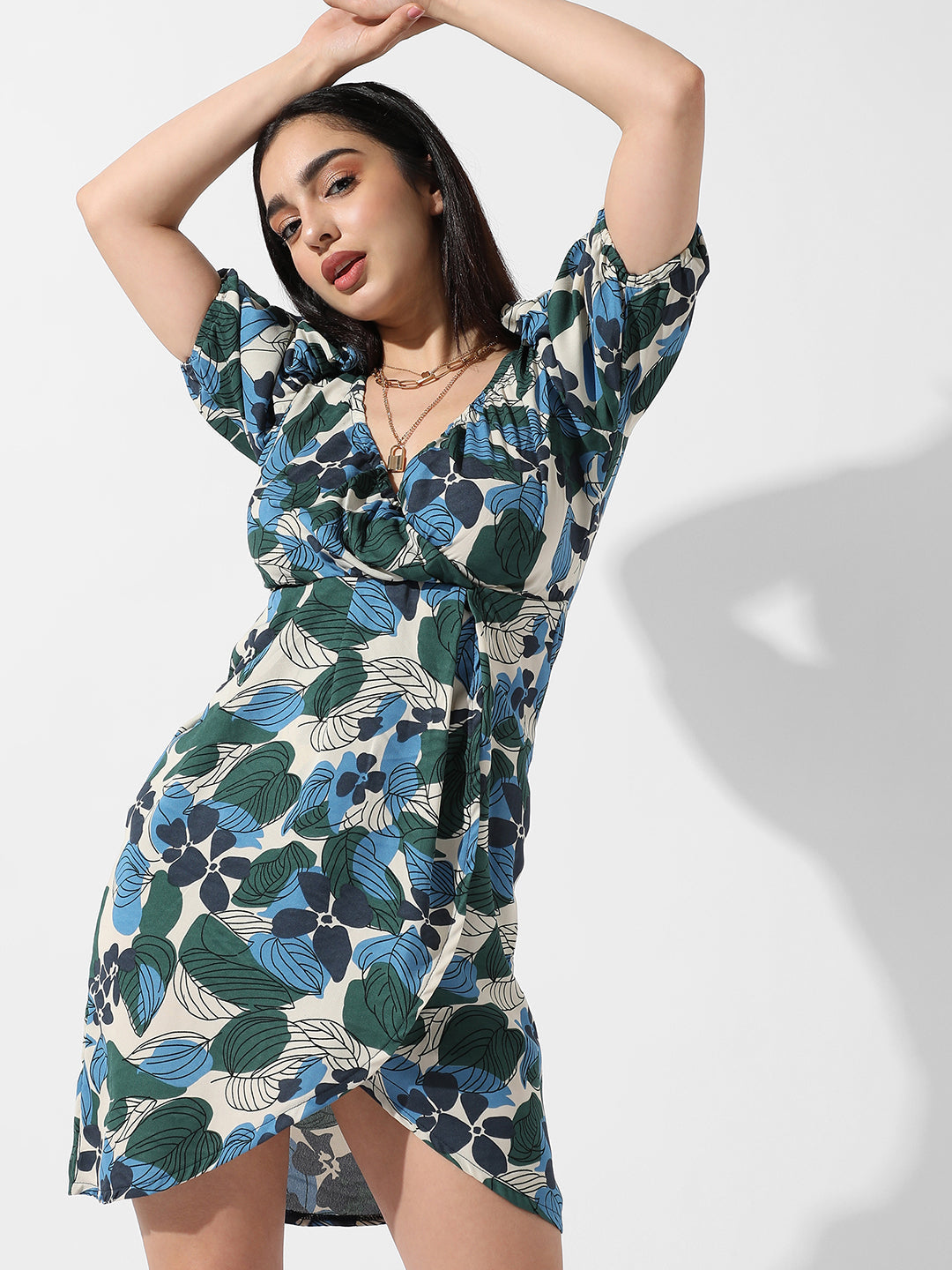 Women Multi Foliage Mini Dress