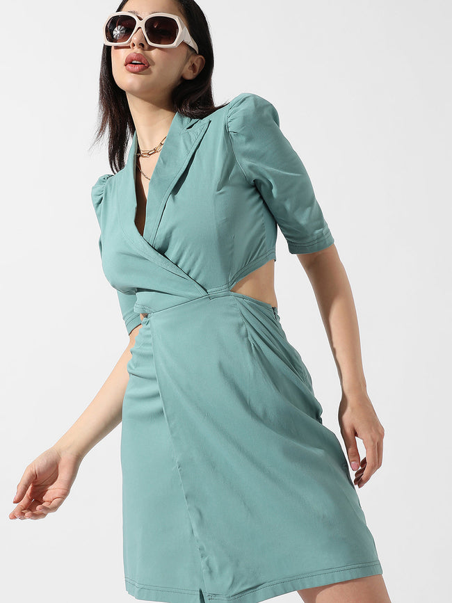 Women Green Cut-Out Blazer Dress