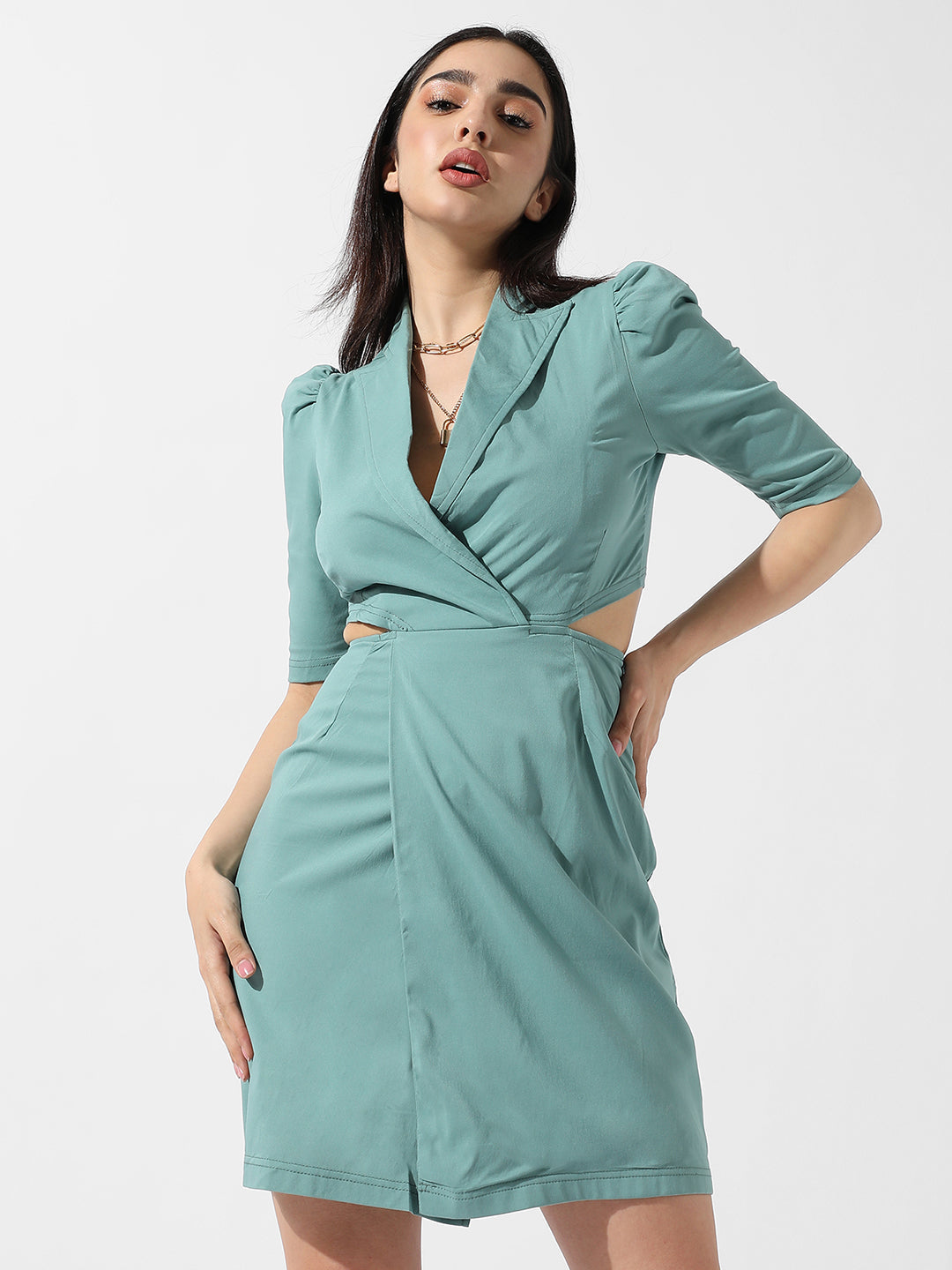 Women Green Cut-Out Blazer Dress