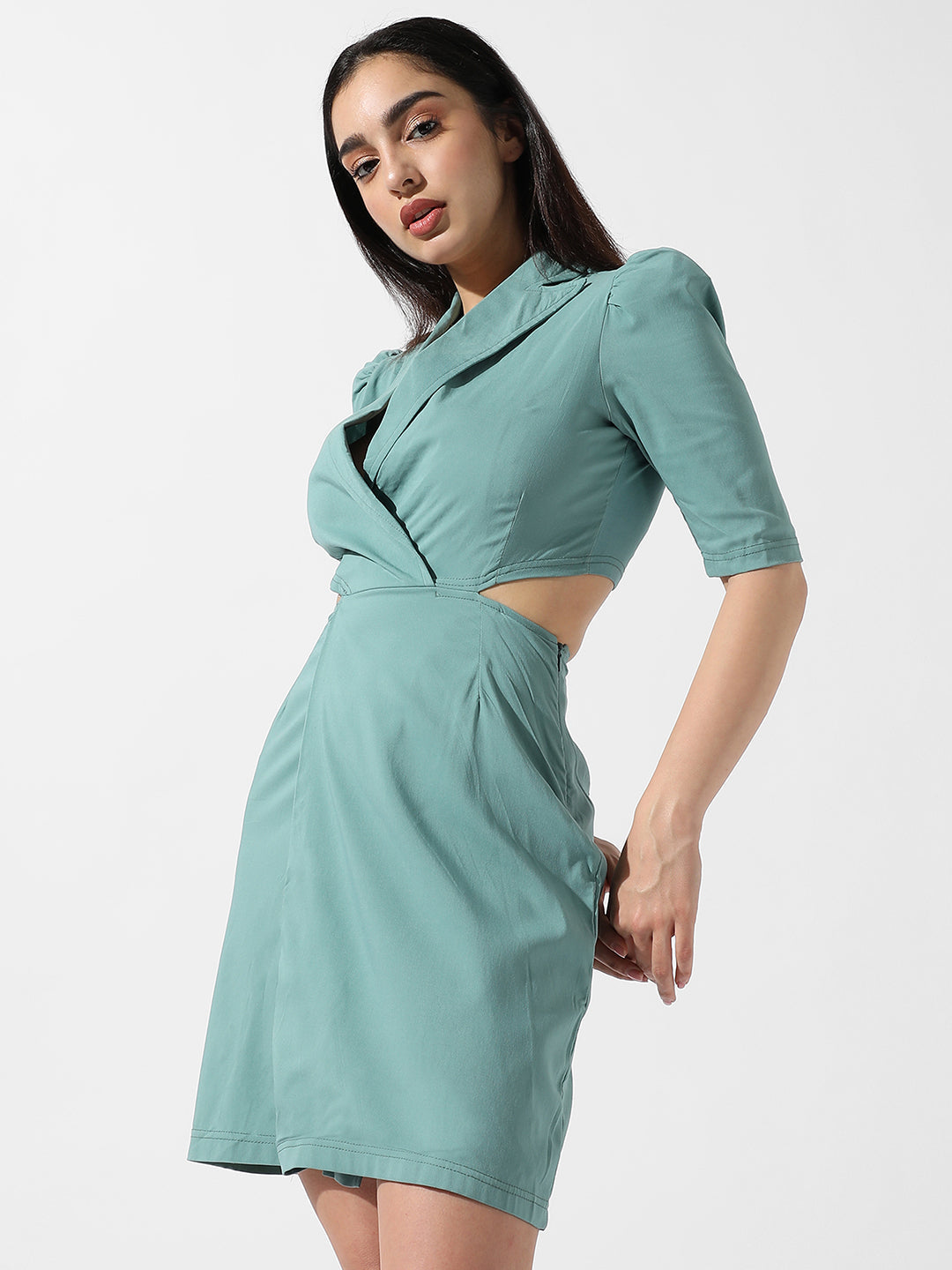 Women Green Cut-Out Blazer Dress