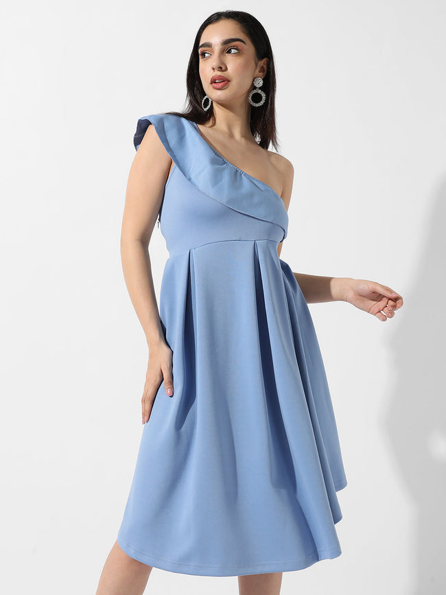 Women Blue One-Shoulder Dress