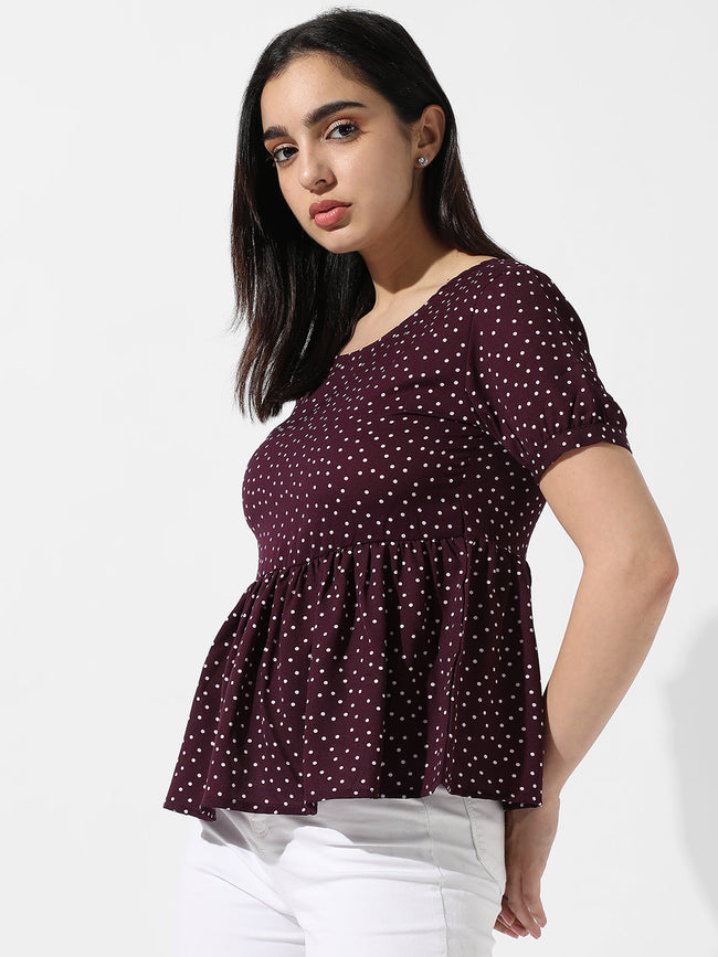 Women Red Polka Dot Top