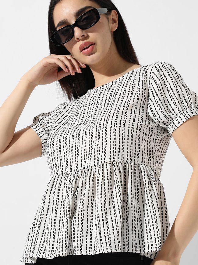 Women White Printed Peplum Top