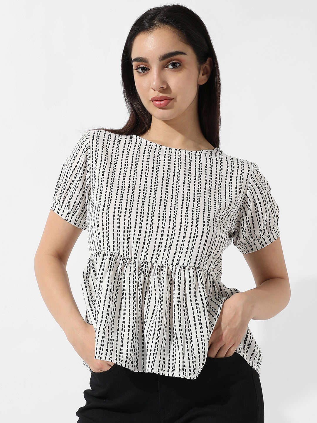 Women White Printed Peplum Top