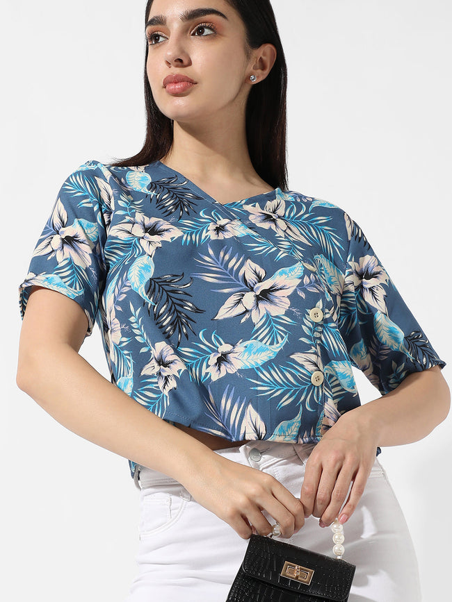 Women Blue Botanical Hues Top