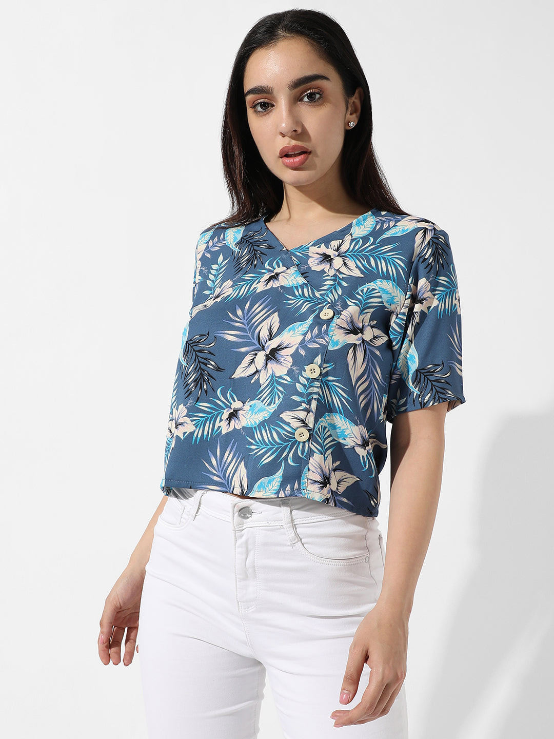 Women Blue Botanical Hues Top