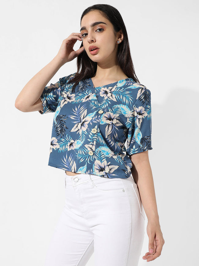 Women Blue Botanical Hues Top
