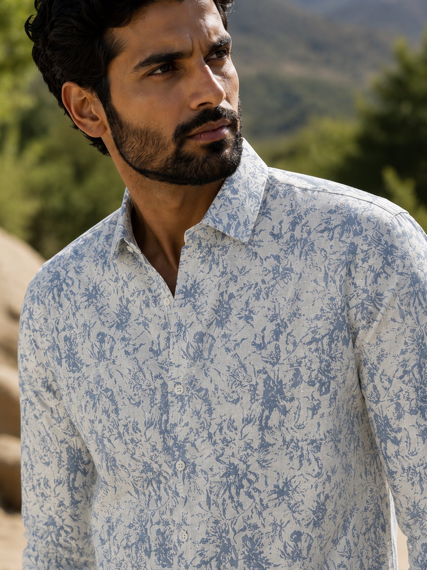Men Off White Printed Cotton Shirt