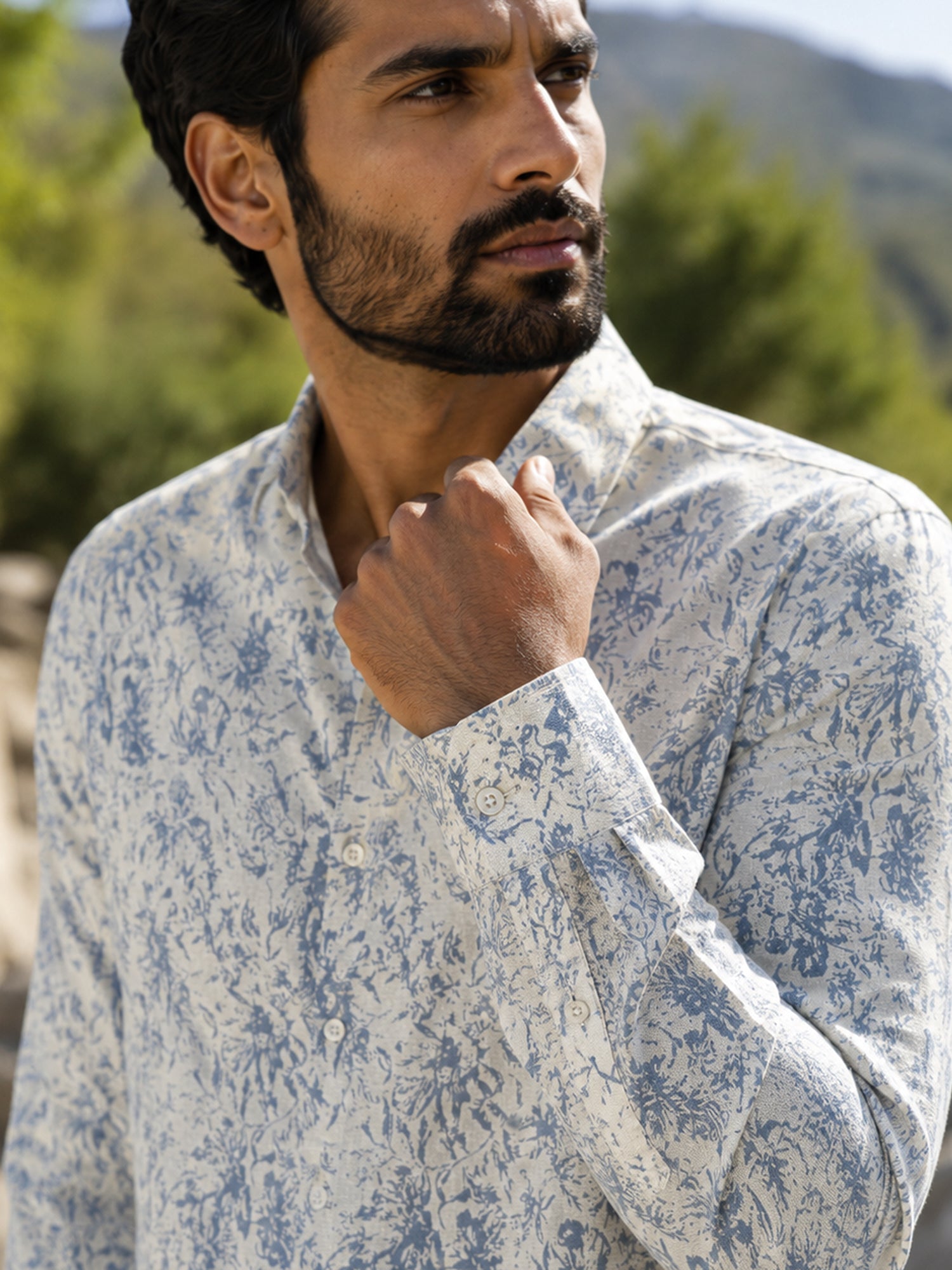 Men Off White Printed Cotton Shirt