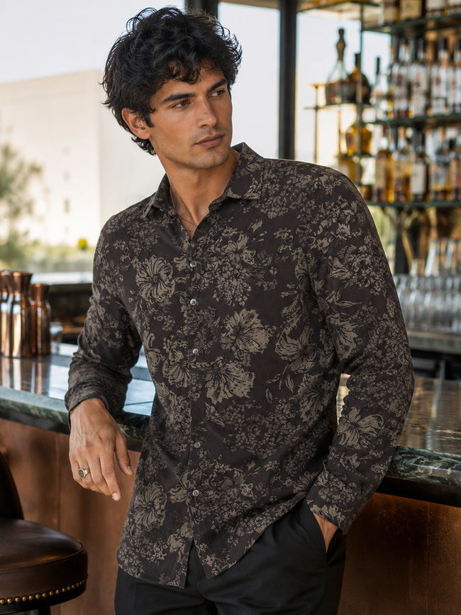 Men Black Printed Cotton Regular Fit Shirt