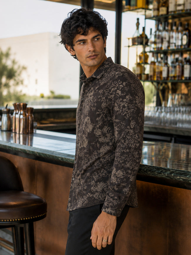 Men Black Printed Cotton Regular Fit Shirt