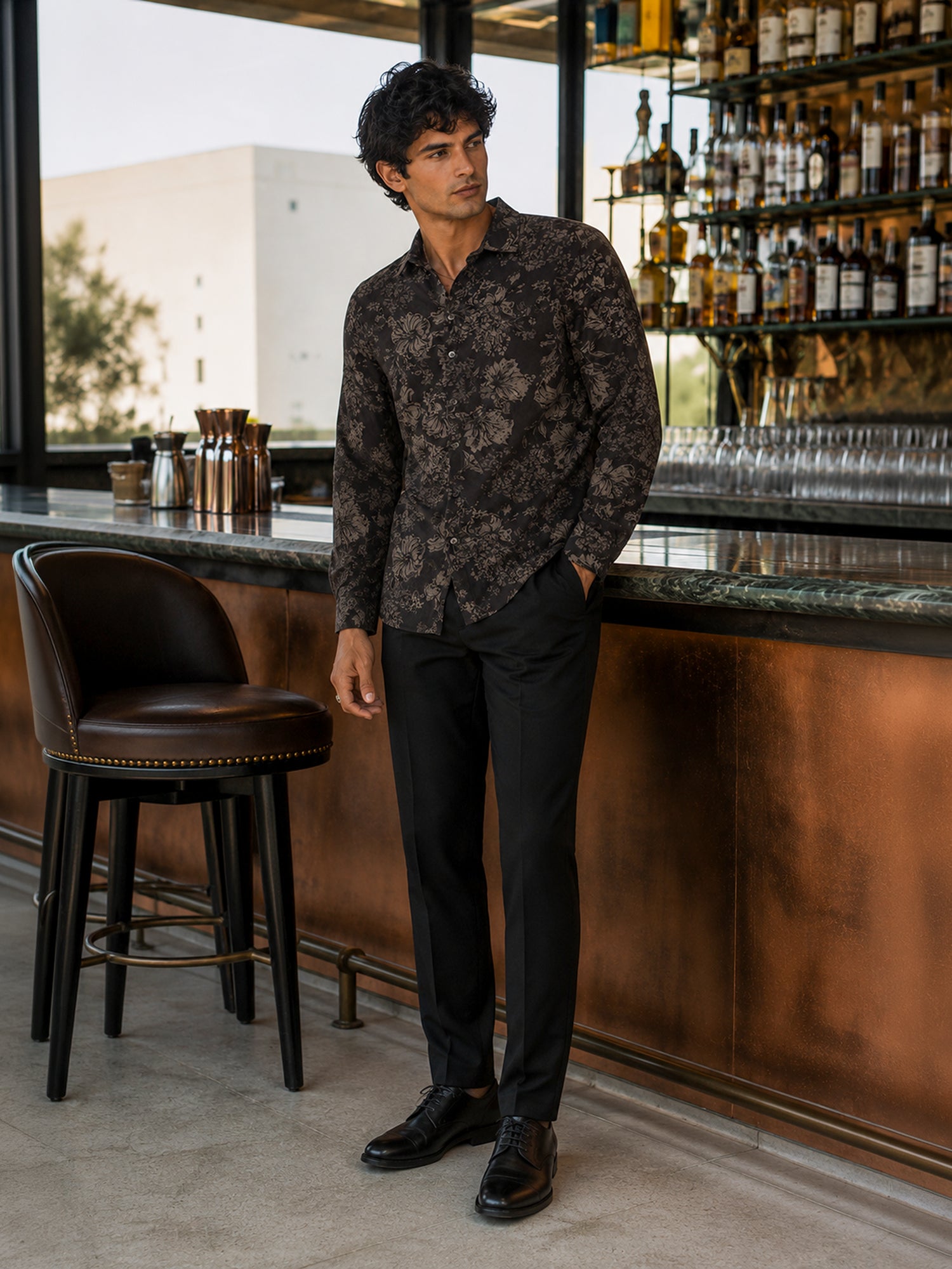 Men Black Printed Cotton Regular Fit Shirt