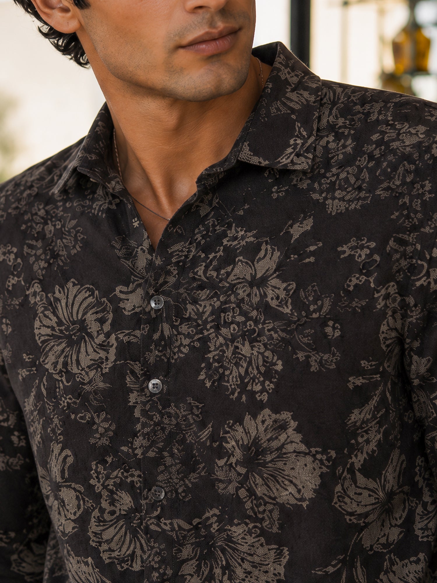 Men Black Printed Cotton Regular Fit Shirt