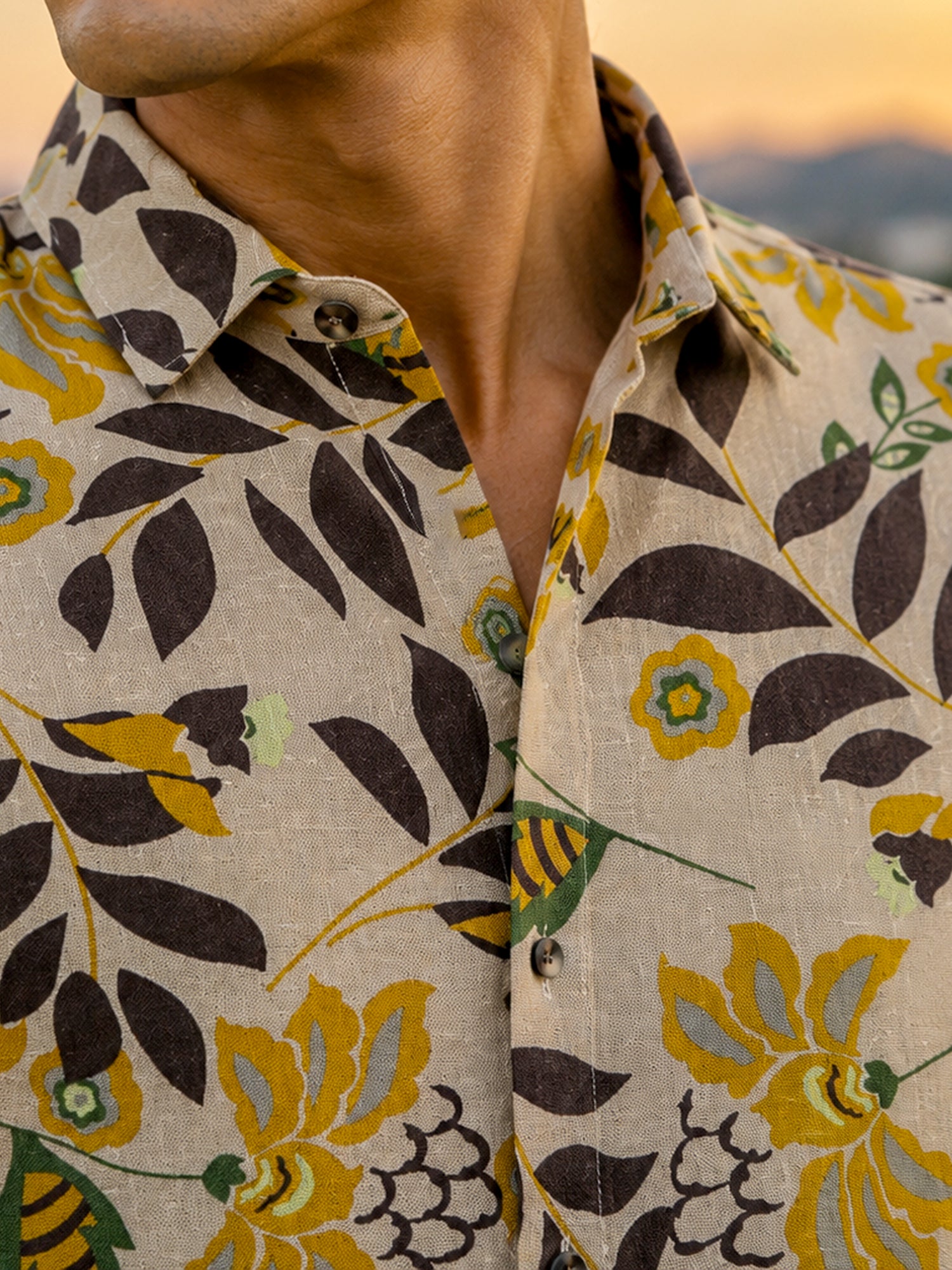 Men Beige Printed Cotton Regular Fit Shirt