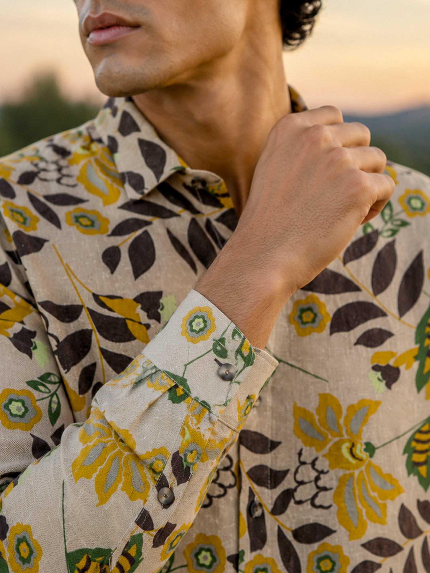 Men Beige Printed Cotton Regular Fit Shirt