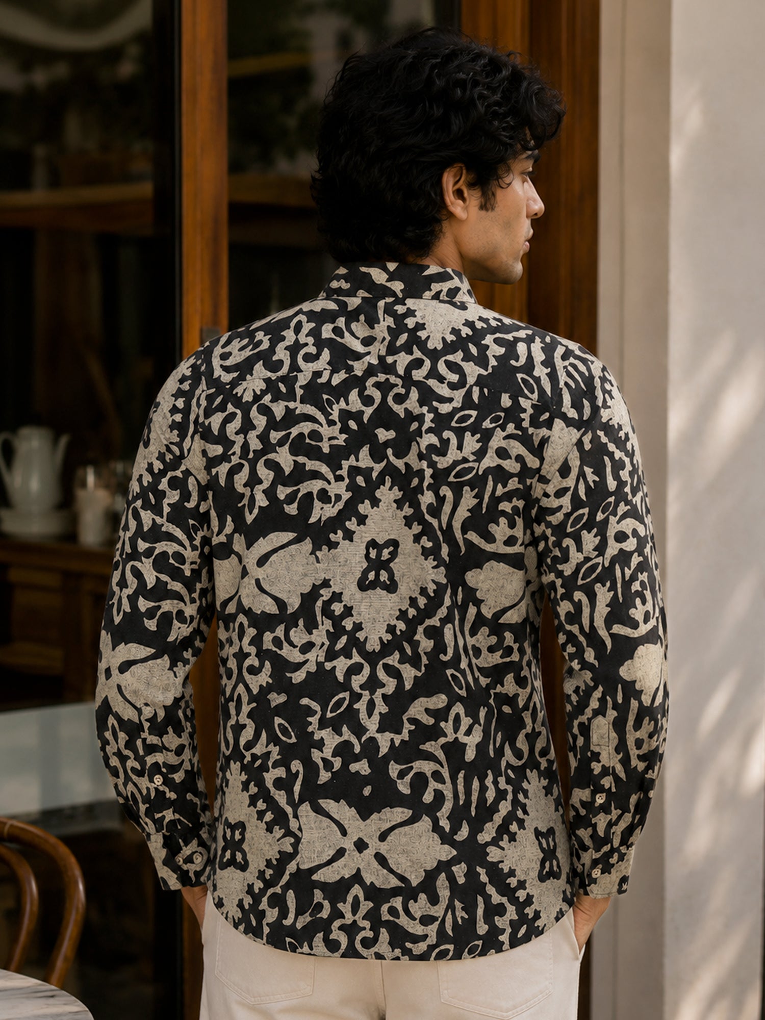 Men Black Printed Cotton Regular Fit Shirt