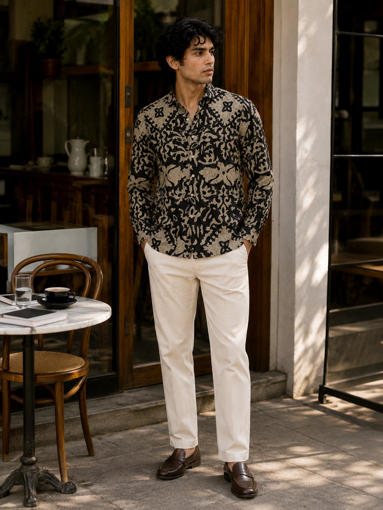 Men Black Printed Cotton Regular Fit Shirt